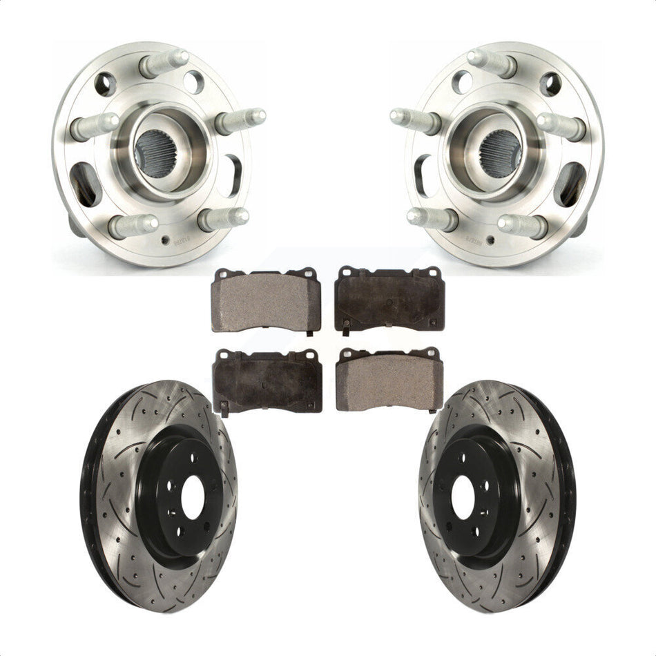 Front Hub Bearing Assembly With Coated Drilled Slotted Disc Brake Rotors And Ceramic Pads Kit For 2012-2013 Buick Regal Brembo Calipers KBB-103317