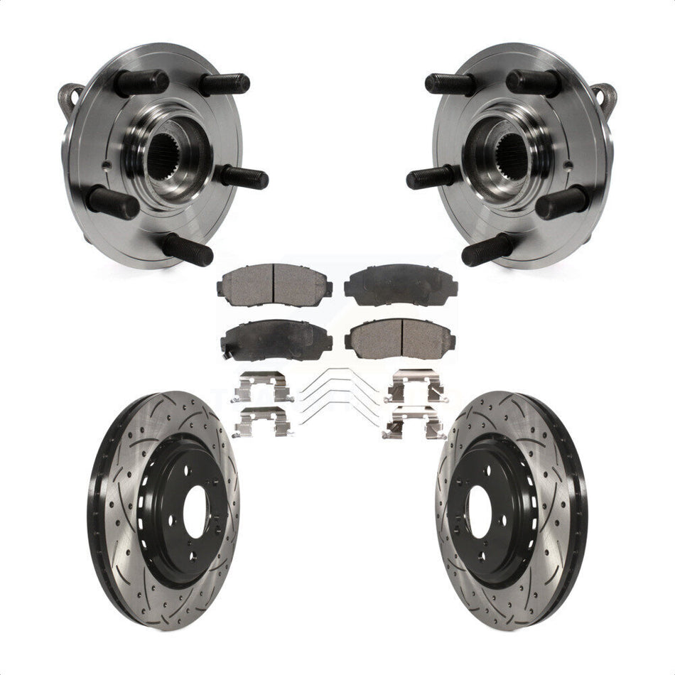 Front Hub Bearing Assembly With Coated Drilled Slotted Disc Brake Rotors And Ceramic Pads Kit For 2015-2017 Honda Odyssey KBB-103320