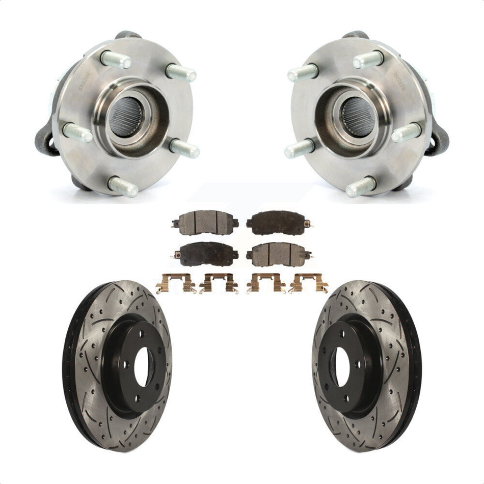 Front Hub Bearing Assembly With Coated Drilled Slotted Disc Brake Rotors And Ceramic Pads Kit For Nissan Altima KBB-103324