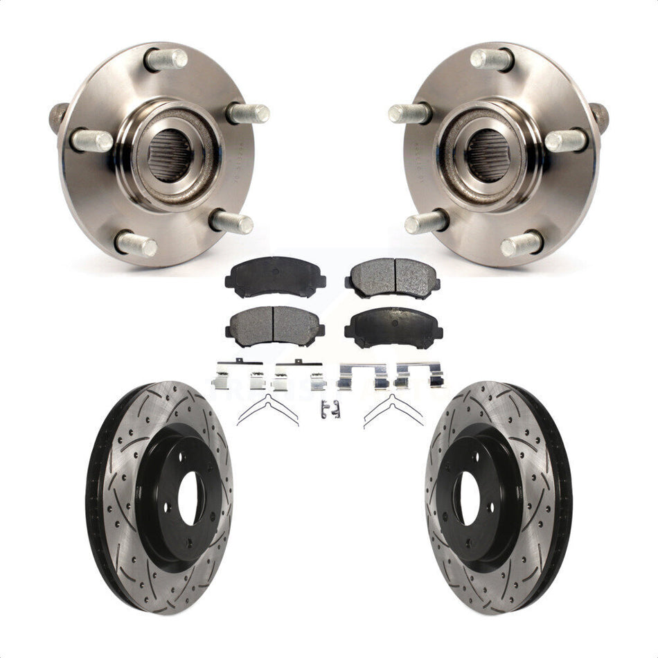 Front Hub Bearing Assembly With Coated Drilled Slotted Disc Brake Rotors And Ceramic Pads Kit For Nissan Rogue Select KBB-103325