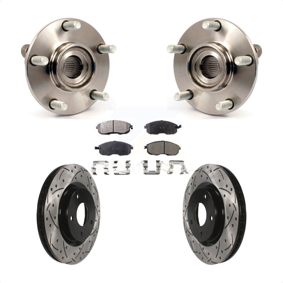 Front Hub Bearing Assembly With Coated Drilled Slotted Disc Brake Rotors And Ceramic Pads Kit For 2007-2012 Nissan Sentra SE-R with 2.5L KBB-103326