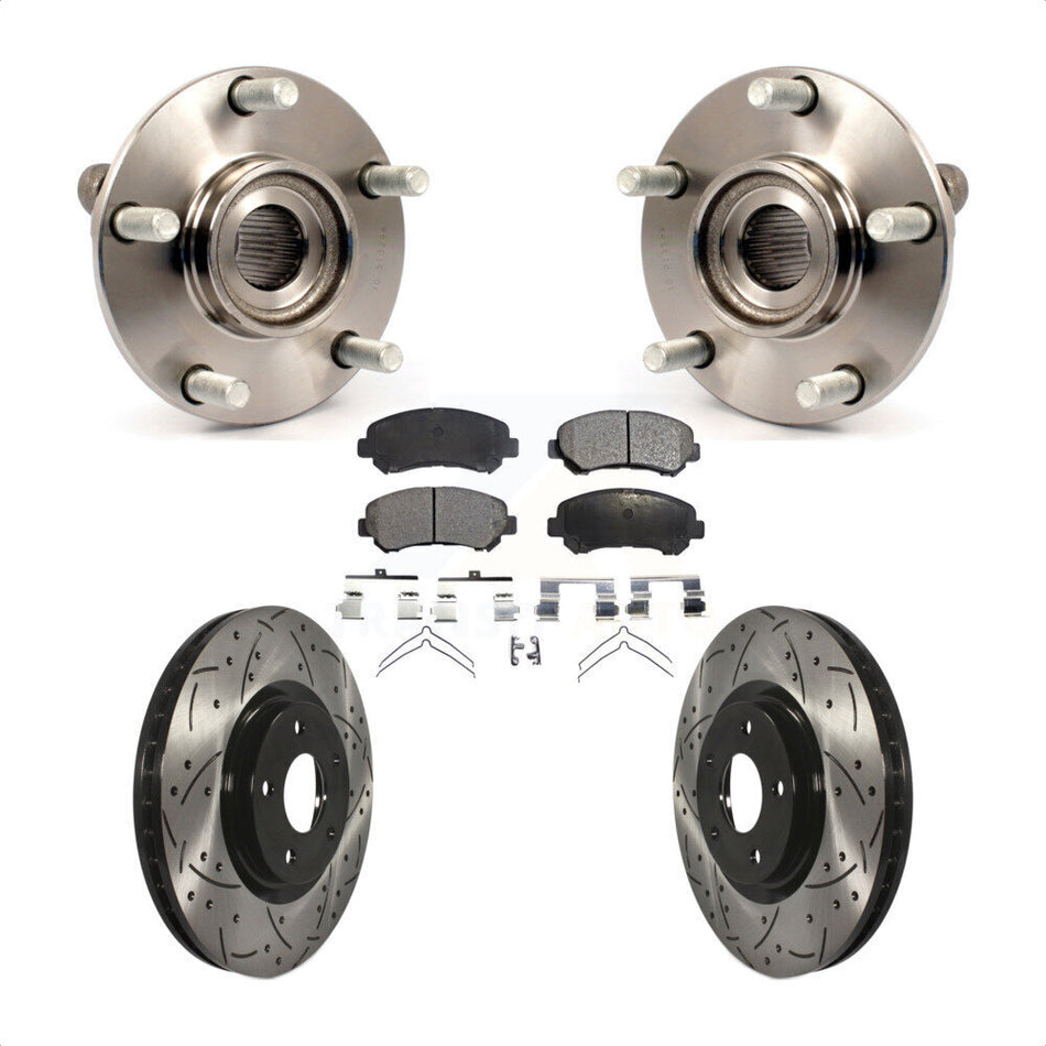 Front Hub Bearing Assembly With Coated Drilled Slotted Disc Brake Rotors And Ceramic Pads Kit For 2007-2012 Nissan Sentra SE-R Spec V with 2.5L KBB-103327