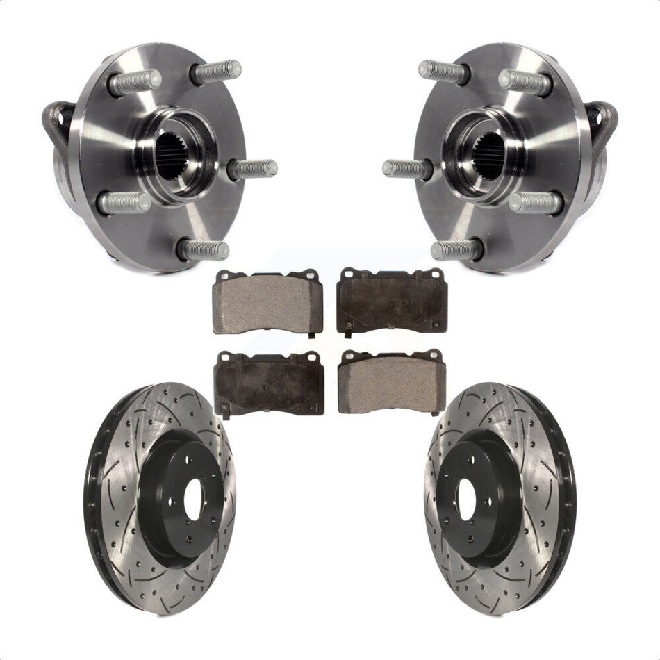 Front Hub Bearing Assembly With Coated Drilled Slotted Disc Brake Rotors And Ceramic Pads Kit For Subaru Impreza WRX STI KBB-103330