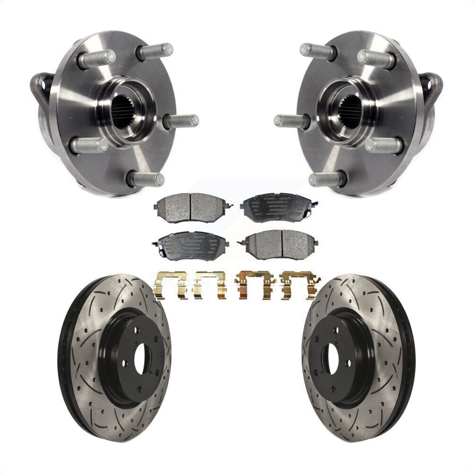 Front Hub Bearing Assembly With Coated Drilled Slotted Disc Brake Rotors And Ceramic Pads Kit For Subaru Outback Legacy WRX B9 Tribeca KBB-103331