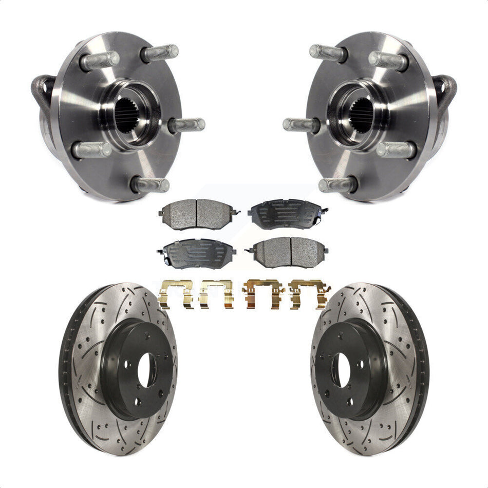 Front Hub Bearing Assembly With Coated Drilled Slotted Disc Brake Rotors And Ceramic Pads Kit For 2015 Subaru Legacy 2.5L KBB-103332
