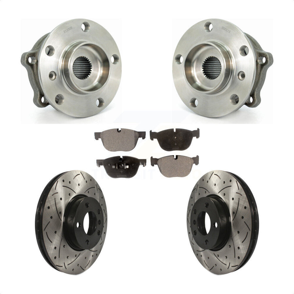 Front Hub Bearing Assembly With Coated Drilled Slotted Disc Brake Rotors And Ceramic Pads Kit For BMW X5 X6 KBB-103334