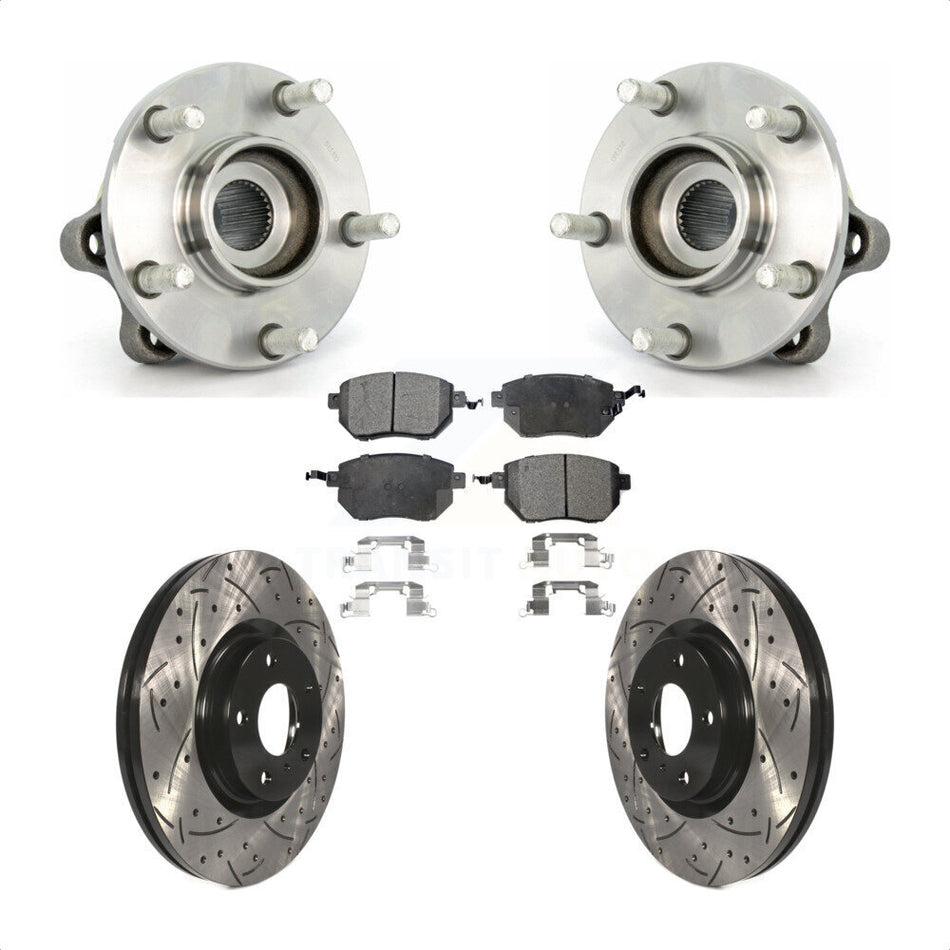 Front Hub Bearing Assembly With Coated Drilled Slotted Disc Brake Rotors And Ceramic Pads Kit For 2005-2007 Nissan Murano KBB-103338