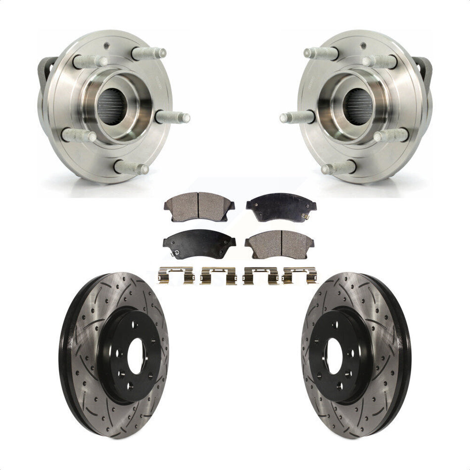 Front Hub Bearing Assembly With Coated Drilled Slotted Disc Brake Rotors And Ceramic Pads Kit For 2014-2015 Chevrolet Cruze GAS engine 16" Factory Wheels KBB-103341