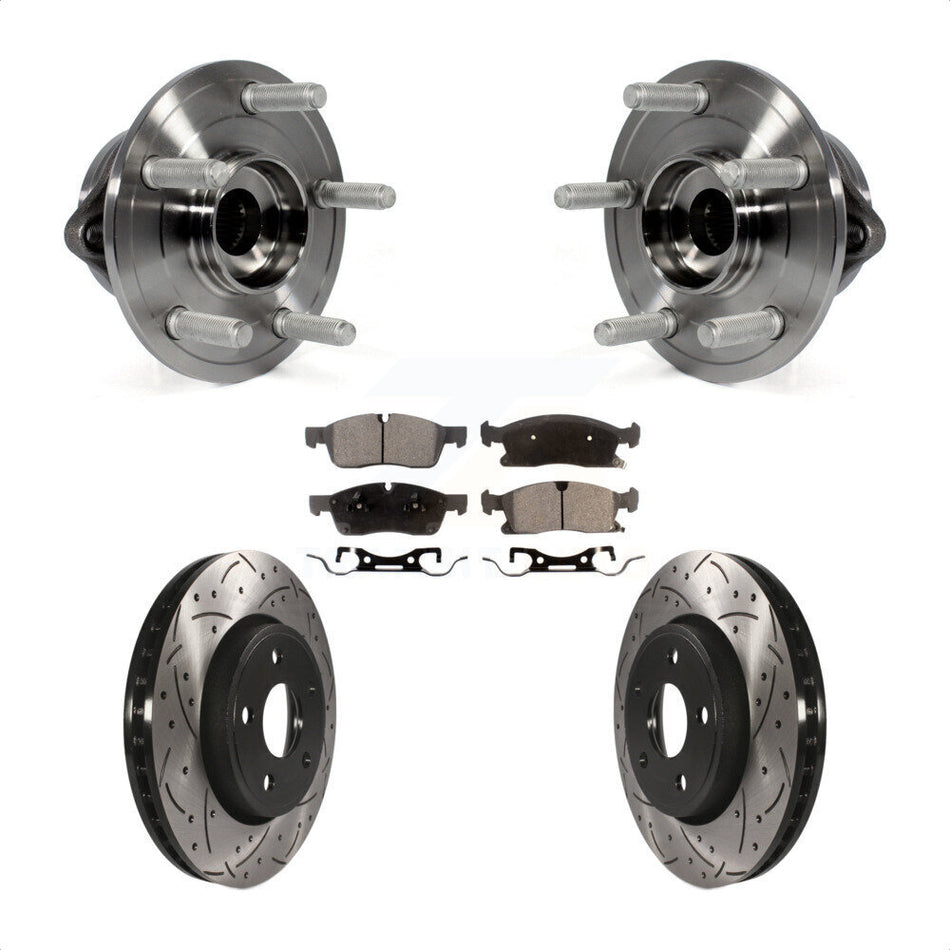 Front Hub Bearing Assembly With Coated Drilled Slotted Disc Brake Rotors And Ceramic Pads Kit For Jeep Grand Cherokee Dodge Durango KBB-103343