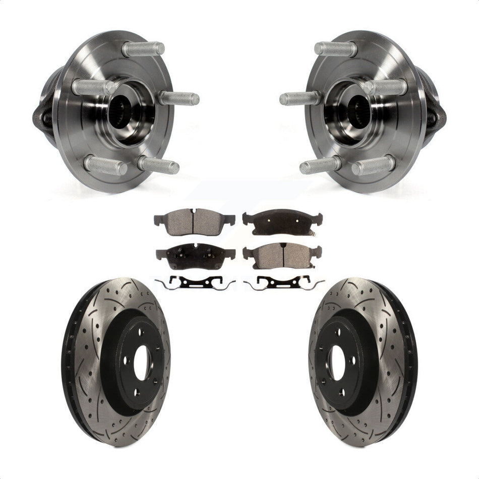 Front Hub Bearing Assembly With Coated Drilled Slotted Disc Brake Rotors And Ceramic Pads Kit For Jeep Grand Cherokee Dodge Durango WK KBB-103344