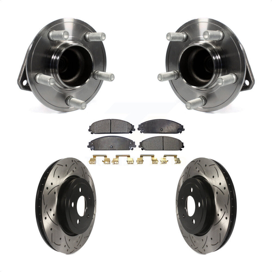 Front Hub Bearing Assembly With Coated Drilled Slotted Disc Brake Rotors And Ceramic Pads Kit For Dodge Charger Challenger Chrysler 300 KBB-103346