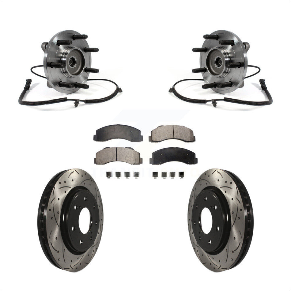 Front Hub Bearing Assembly With Coated Drilled Slotted Disc Brake Rotors And Ceramic Pads Kit For Ford F-150 KBB-103347