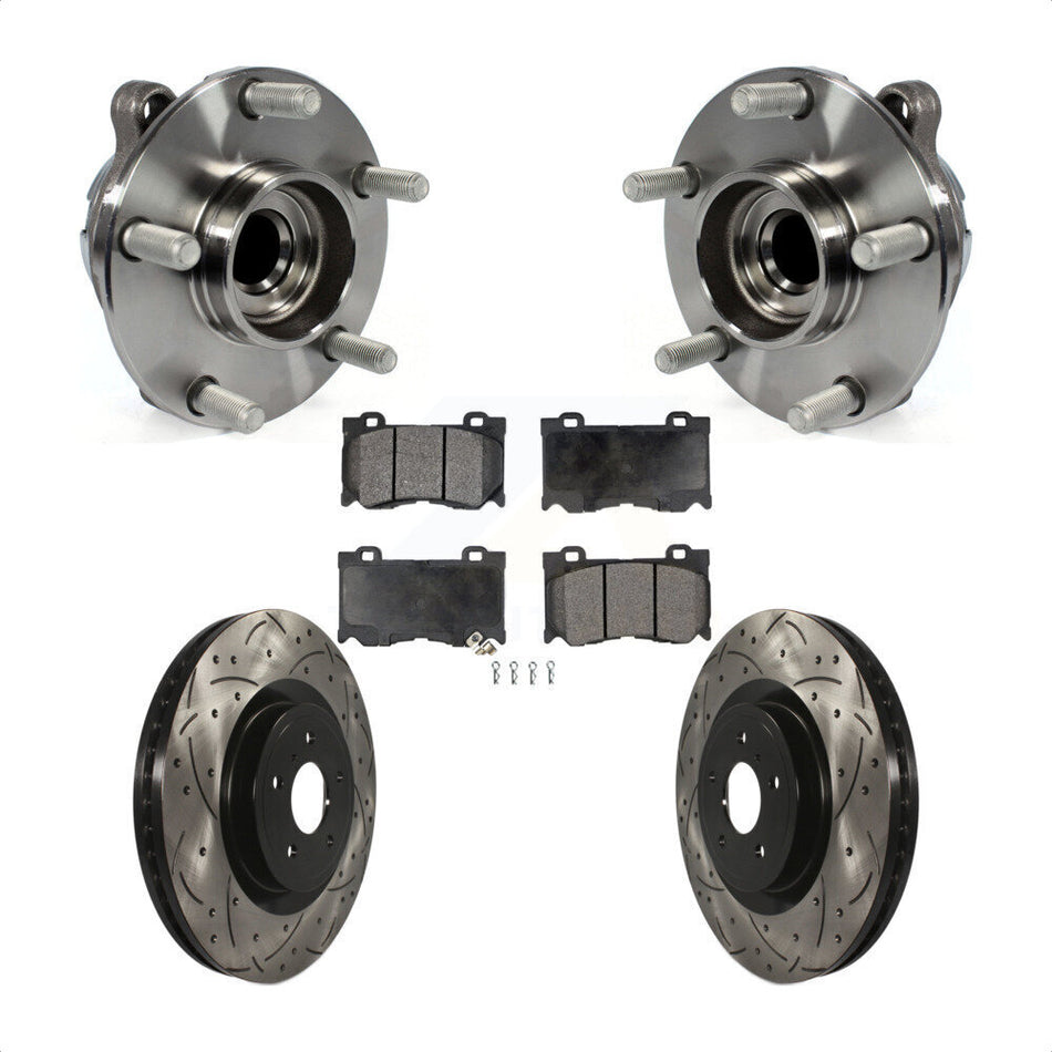 Front Hub Bearing Assembly With Coated Drilled Slotted Disc Brake Rotors And Ceramic Pads Kit For INFINITI G37 Q50 Nissan 370Z Q60 M37 Q70 Q70L QX70 M56 Z KBB-103353