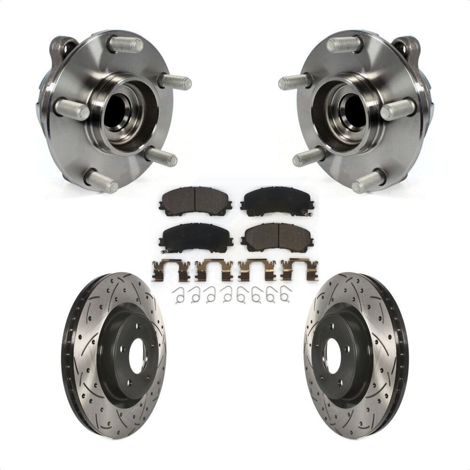 Front Hub Bearing Assembly With Coated Drilled Slotted Disc Brake Rotors And Ceramic Pads Kit For INFINITI Q50 QX50 Q60 KBB-103354