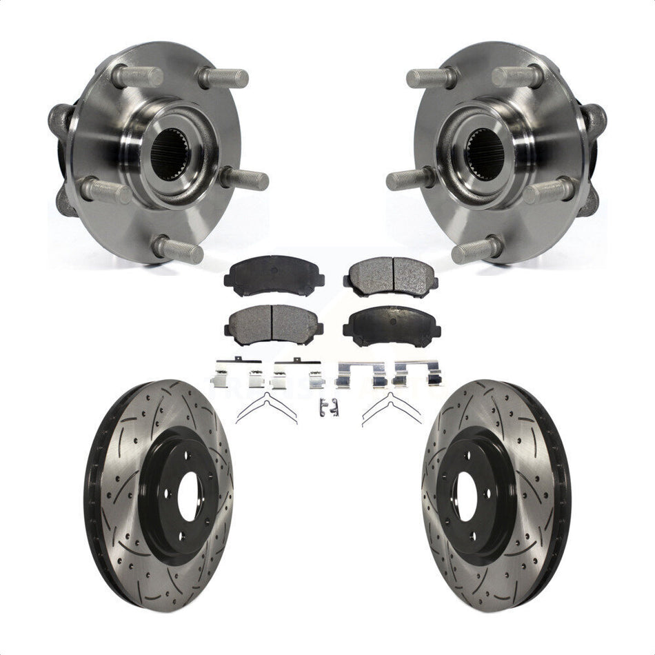Front Hub Bearing Assembly With Coated Drilled Slotted Disc Brake Rotors And Ceramic Pads Kit For 2014-2017 Nissan Juke Nismo RS KBB-103358