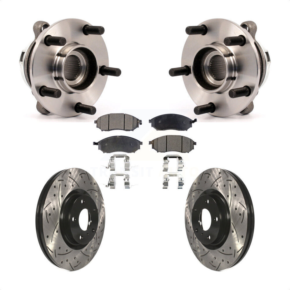 Front Hub Bearing Assembly With Coated Drilled Slotted Disc Brake Rotors And Ceramic Pads Kit For Nissan Murano KBB-103360