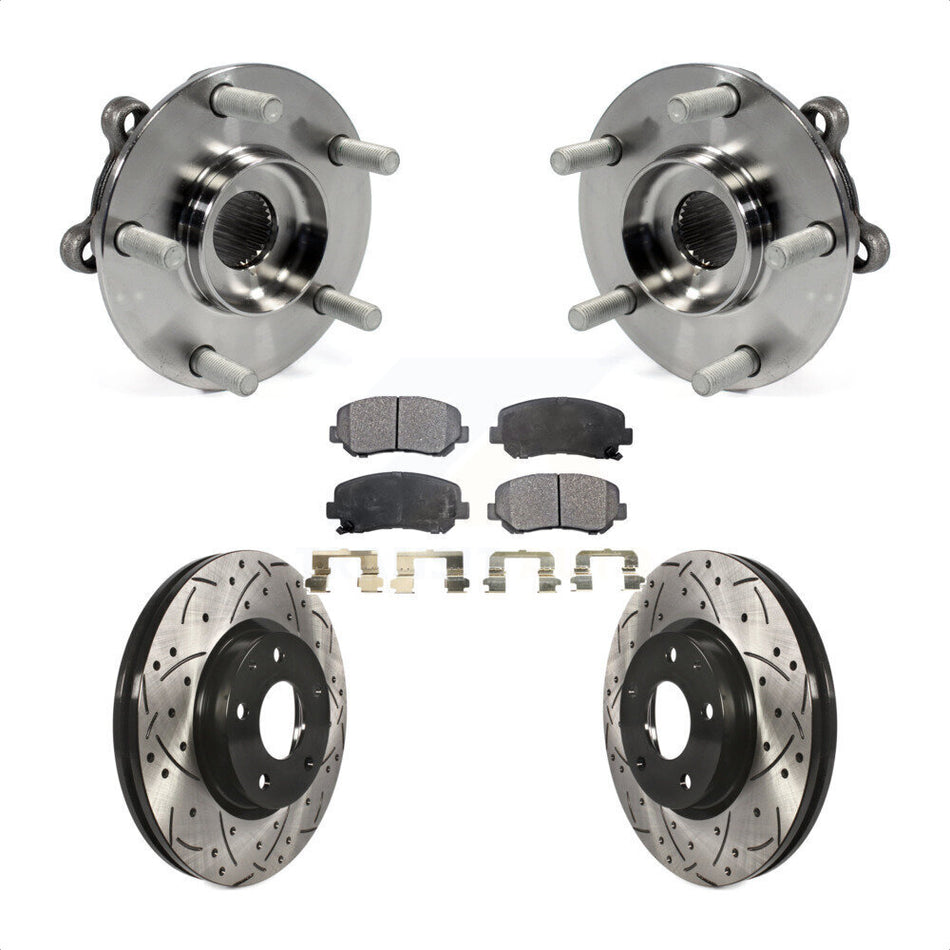 Front Hub Bearing Assembly With Coated Drilled Slotted Disc Brake Rotors And Ceramic Pads Kit For 2013-2015 Mazda CX-5 KBB-103363