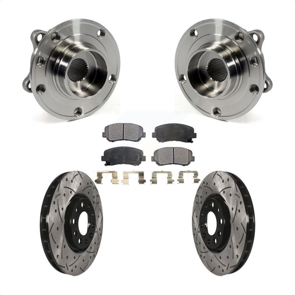 Front Hub Bearing Assembly With Coated Drilled Slotted Disc Brake Rotors And Ceramic Pads Kit For Dodge Dart Chrysler 200 KBB-103366