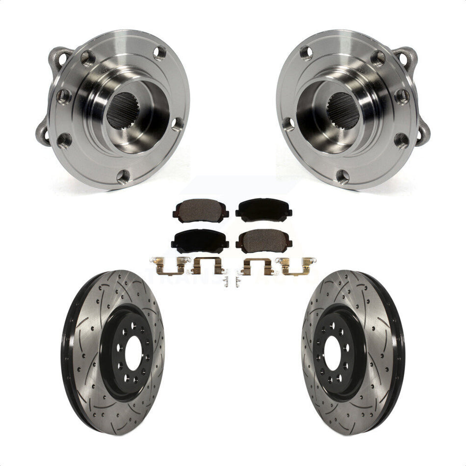 Front Hub Bearing Assembly With Coated Drilled Slotted Disc Brake Rotors And Ceramic Pads Kit For 2015-2017 Chrysler 200 330mm Diameter Rotor KBB-103367