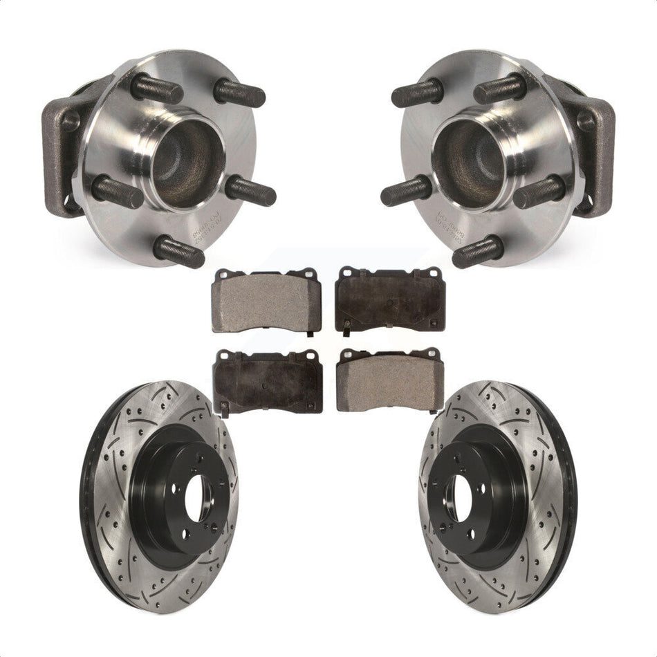 Front Hub Bearing Assembly With Coated Drilled Slotted Disc Brake Rotors And Ceramic Pads Kit For 2019 Toyota 86 TRD Special Edition Without Brembo Brakes KBB-103369