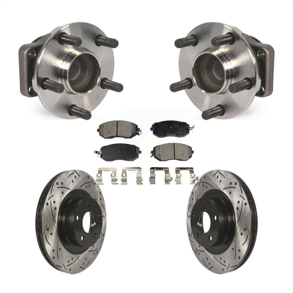 Front Hub Bearing Assembly With Coated Drilled Slotted Disc Brake Rotors And Ceramic Pads Kit For Scion FR-S Subaru BRZ Toyota 86 KBB-103370