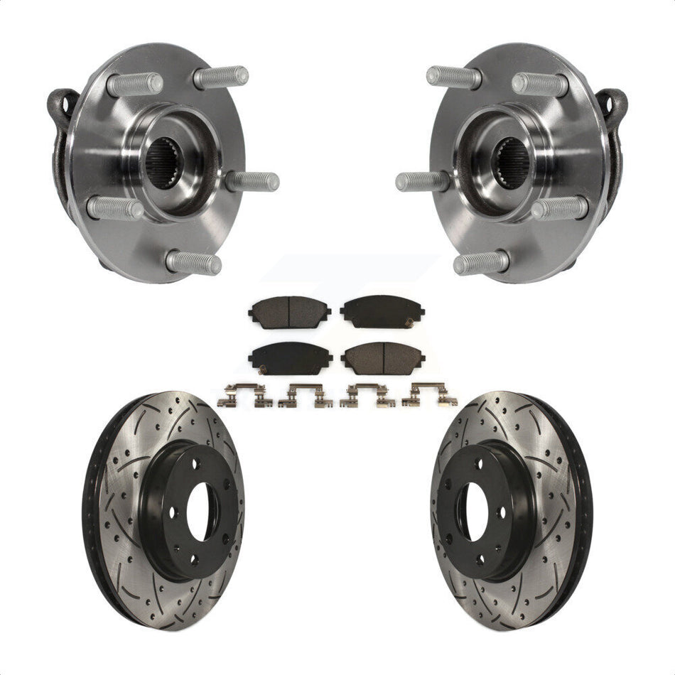 Front Hub Bearing Assembly With Coated Drilled Slotted Disc Brake Rotors And Ceramic Pads Kit For 2016-2021 Mazda CX-3 FWD KBB-103373