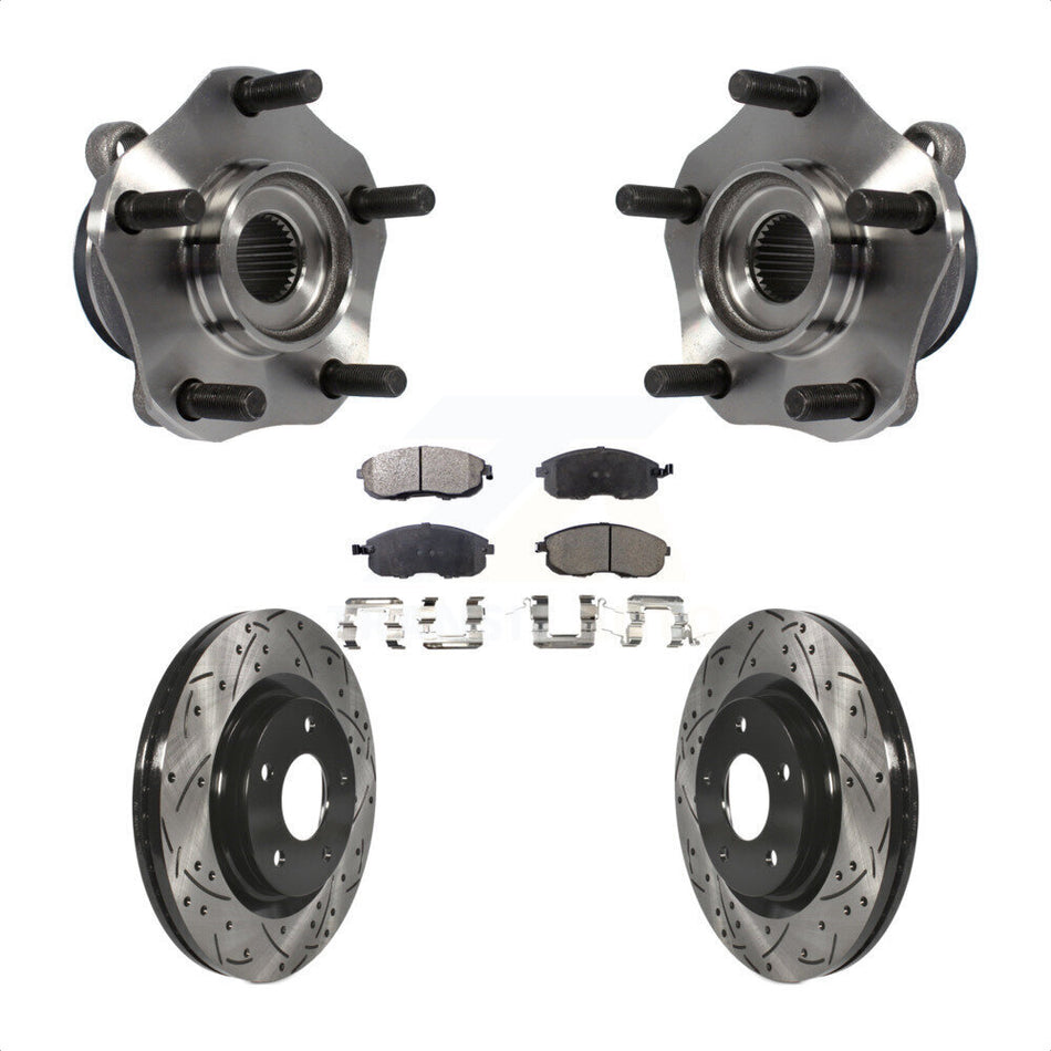 Front Hub Bearing Assembly With Coated Drilled Slotted Disc Brake Rotors And Ceramic Pads Kit For 2017-2019 Nissan Sentra Turbocharged KBB-103377