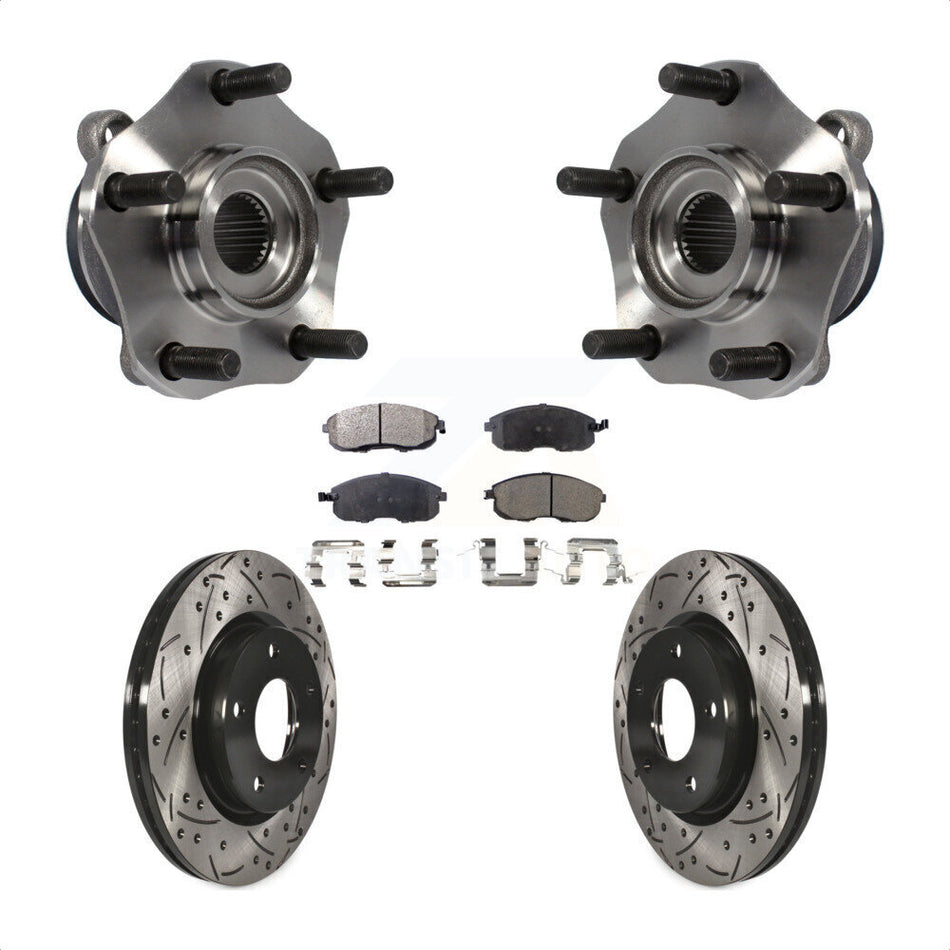 Front Hub Bearing Assembly With Coated Drilled Slotted Disc Brake Rotors And Ceramic Pads Kit For Nissan Sentra KBB-103378