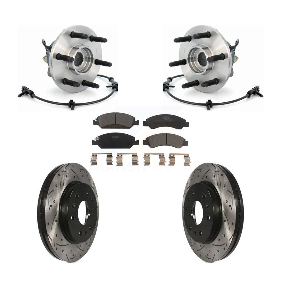 Front Hub Bearing Assembly With Coated Drilled Slotted Disc Brake Rotors And Ceramic Pads Kit For Chevrolet Silverado 1500 GMC Sierra Classic Express Savana KBB-103384