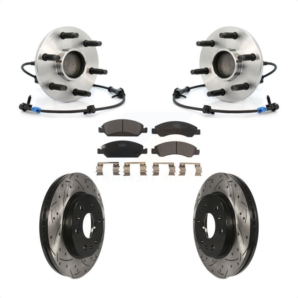 Front Hub Bearing Assembly With Coated Drilled Slotted Disc Brake Rotors And Ceramic Pads Kit For Chevrolet Silverado 1500 GMC Sierra Classic Express Savana KBB-103385