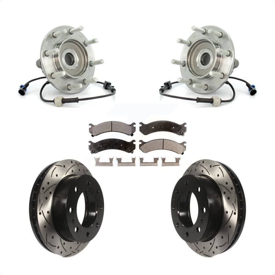 Front Hub Bearing Assembly With Coated Drilled Slotted Disc Brake Rotors And Ceramic Pads Kit For Chevrolet Silverado 3500 GMC Sierra Classic RWD KBB-103399
