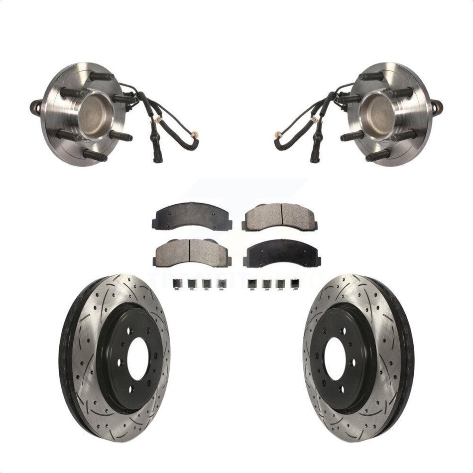 Front Hub Bearing Assembly With Coated Drilled Slotted Disc Brake Rotors And Ceramic Pads Kit For 2010-2010 Ford Expedition Lincoln Navigator RWD KBB-103401