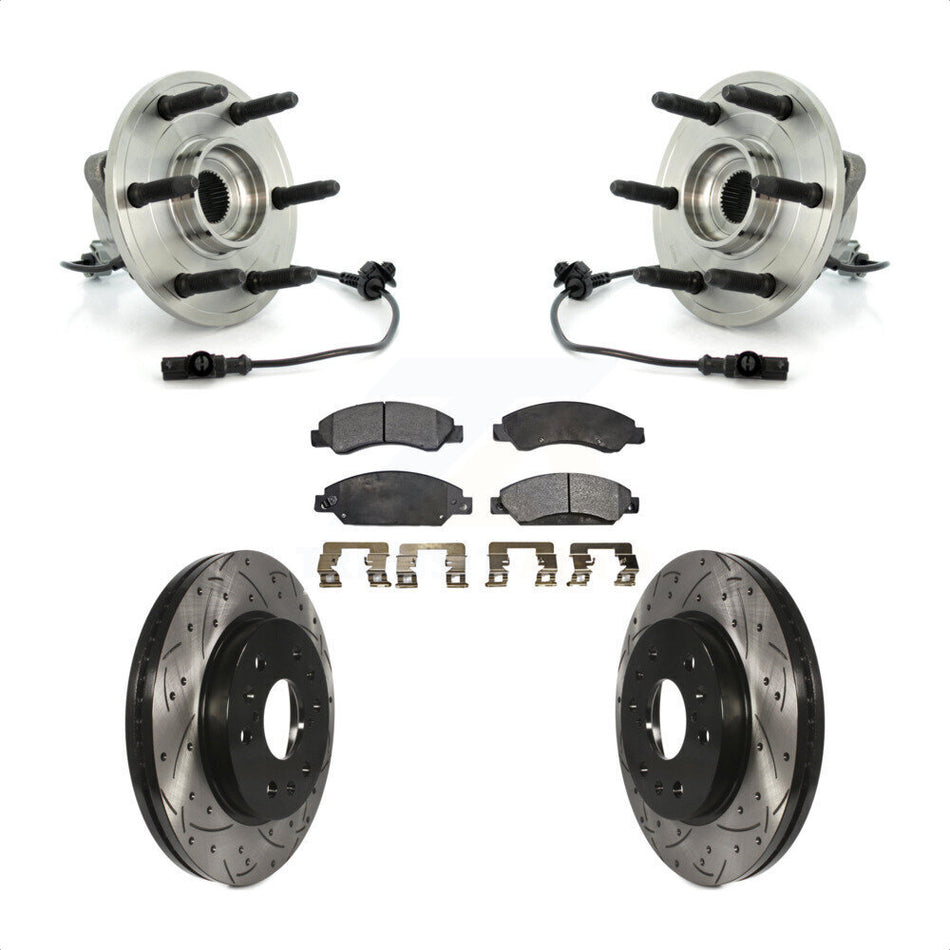 Front Hub Bearing Assembly Coated Drilled Slotted Disc Brake Rotors And Pads Kit For 2007-2007 Chevrolet Tahoe GMC Suburban 1500 Yukon Cadillac Avalanche XL Escalade ESV EXT KBB-103404
