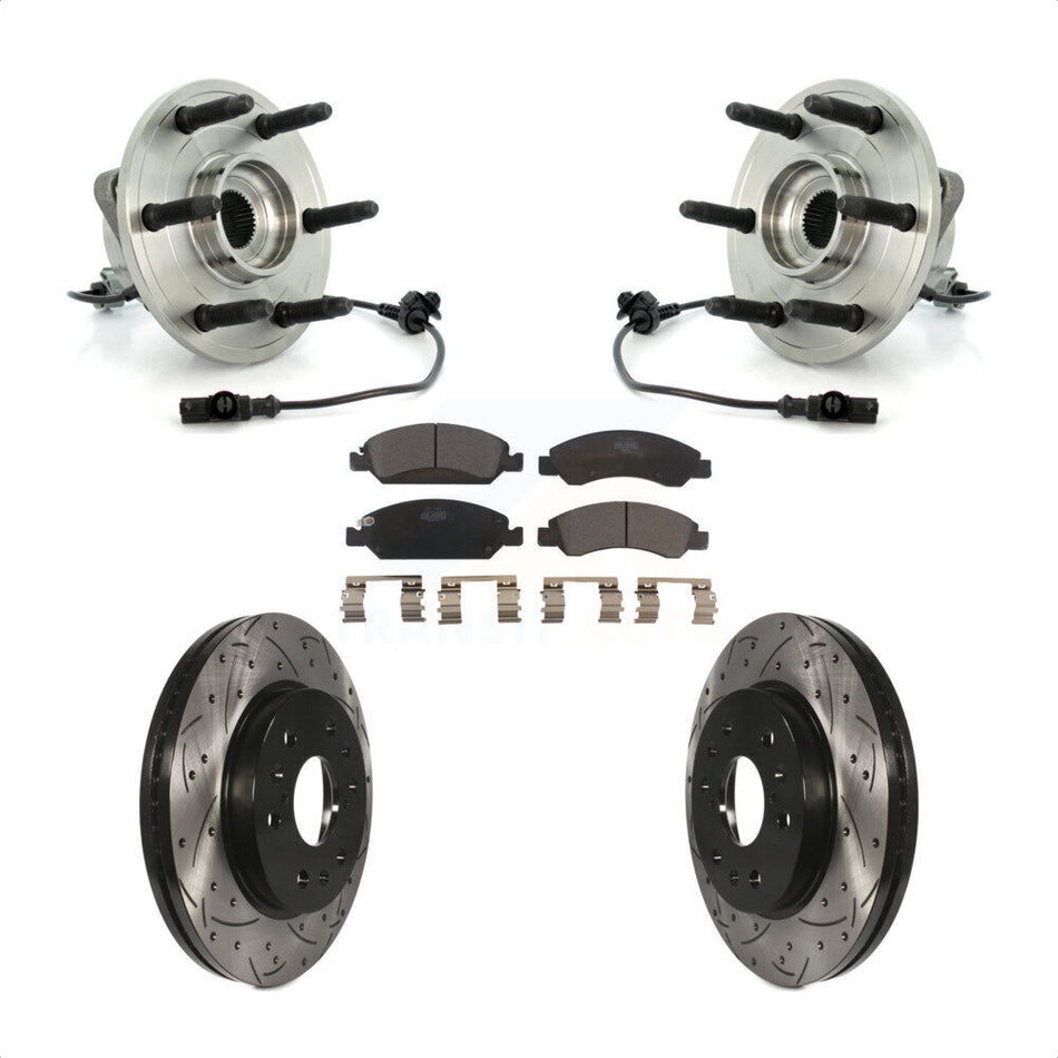 Front Hub Bearing Assembly Coated Drilled Slotted Disc Brake Rotor Pad Kit For Chevrolet Silverado 1500 GMC Sierra Tahoe Suburban Yukon Cadillac XL Avalanche Escalade ESV EXT KBB-103405