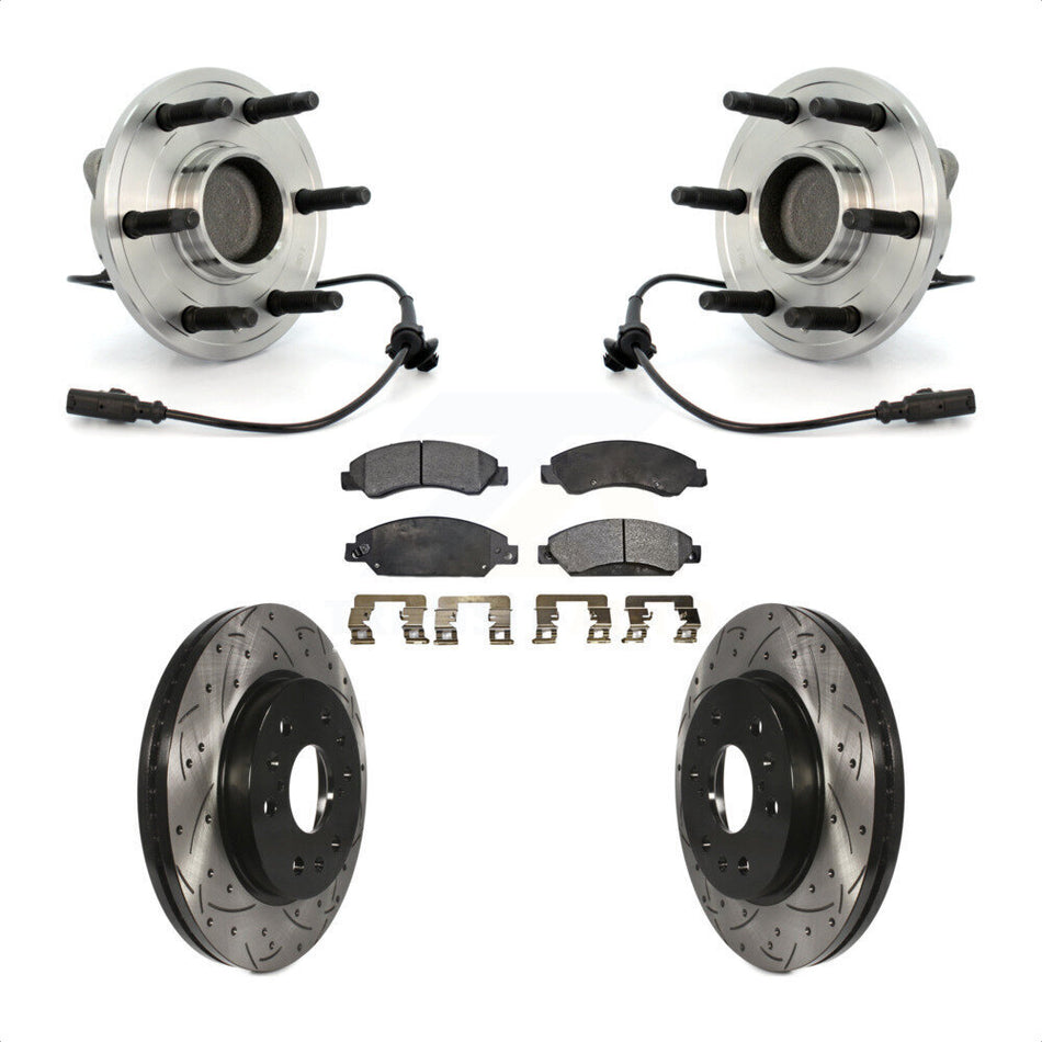 Front Hub Bearing Assembly With Coated Drilled Slotted Disc Brake Rotors And Pads Kit For 2007-2007 Chevrolet Tahoe GMC Suburban 1500 Yukon Avalanche XL Cadillac Escalade RWD KBB-103407