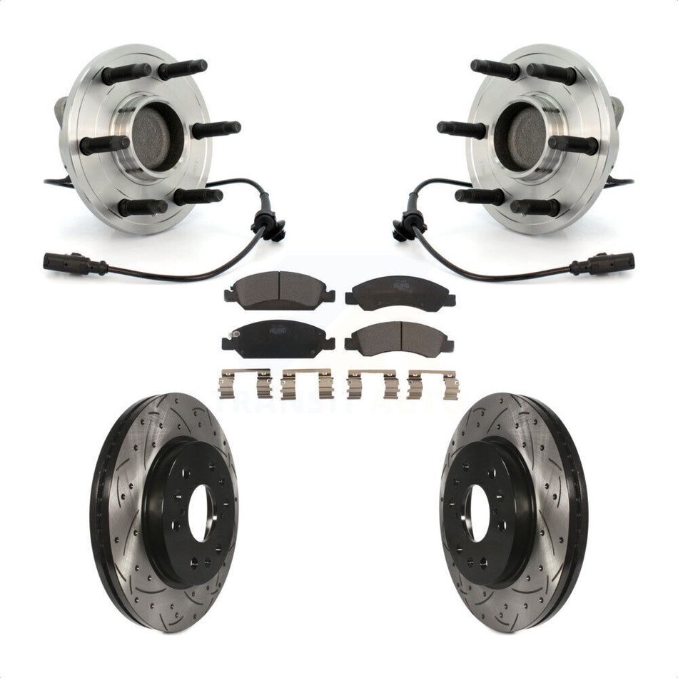 Front Hub Bearing Assembly Coated Drilled Slotted Disc Brake Rotor And Pad Kit For Chevrolet Silverado 1500 GMC Sierra Tahoe Suburban Yukon XL Avalanche Cadillac Escalade ESV KBB-103408