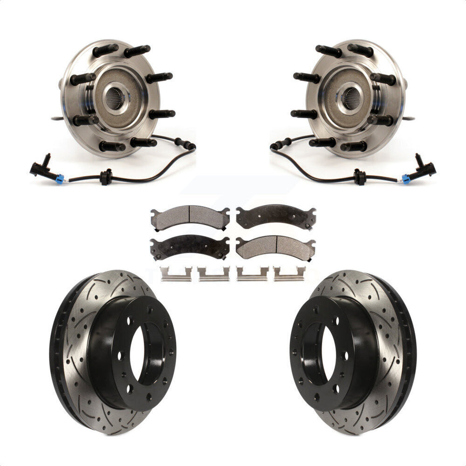 Front Hub Bearing Assembly With Coated Drilled Slotted Disc Brake Rotors And Ceramic Pads Kit For Chevrolet Silverado 2500 HD GMC Sierra Suburban Hummer H2 Yukon XL KBB-103410