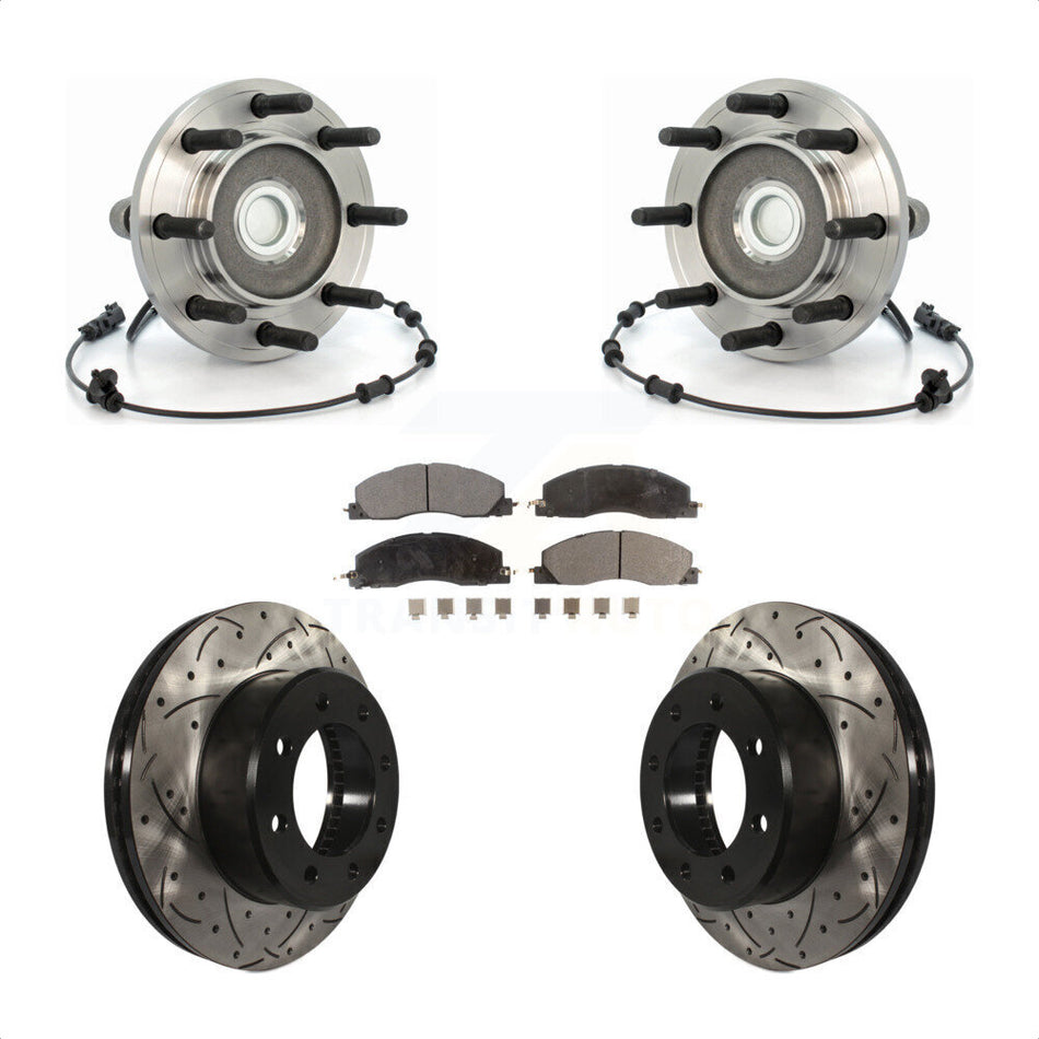 Front Hub Bearing Assembly With Coated Drilled Slotted Disc Brake Rotors And Ceramic Pads Kit For Dodge Ram 2500 3500 RWD KBB-103418