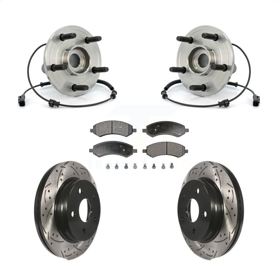 Front Hub Bearing Assembly With Coated Drilled Slotted Disc Brake Rotors And Ceramic Pads Kit For Dodge Ram 1500 KBB-103419