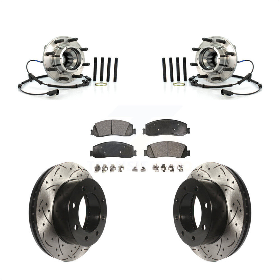 Front Hub Bearing Assembly With Coated Drilled Slotted Disc Brake Rotors And Ceramic Pads Kit For 2011-2011 Ford F-250 Super Duty F-350 Single Rear Wheels 4WD KBB-103420