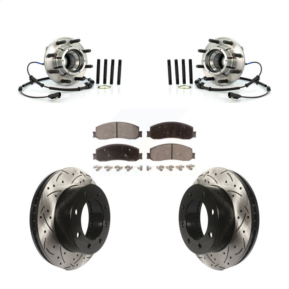 Front Hub Bearing Assembly With Coated Drilled Slotted Disc Brake Rotors And Ceramic Pads Kit For 2012-2012 Ford F-250 Super Duty F-350 Single Rear Wheels 4WD KBB-103421
