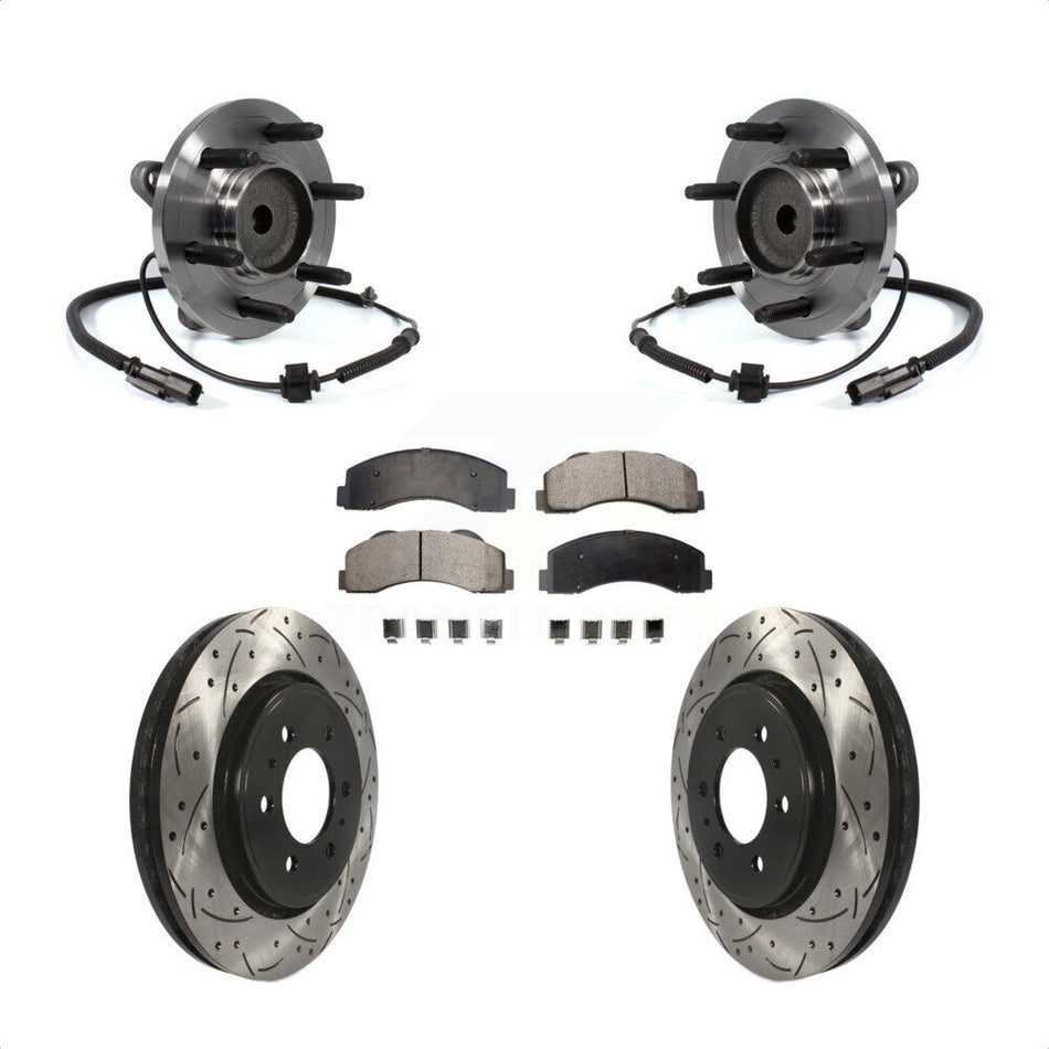Front Hub Bearing Assembly With Coated Drilled Slotted Disc Brake Rotors And Ceramic Pads Kit For 2011-2014 Ford F-150 Expedition Lincoln Navigator RWD KBB-103428