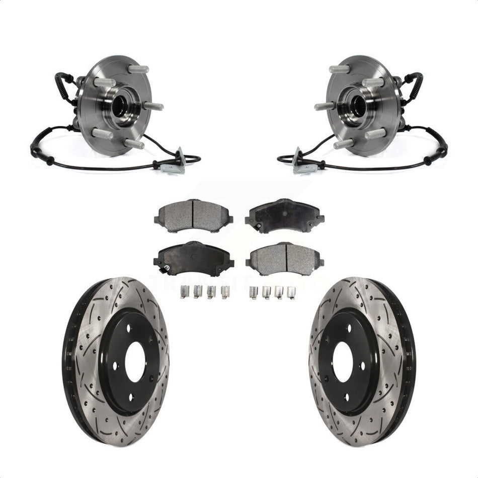 Front Hub Bearing Assembly Coated Drilled Slot Brake Rotor Pads Kit For Dodge Grand Caravan Chrysler Town & Country Ram C/V Volkswagen Routan With Single Piston Caliper KBB-103432