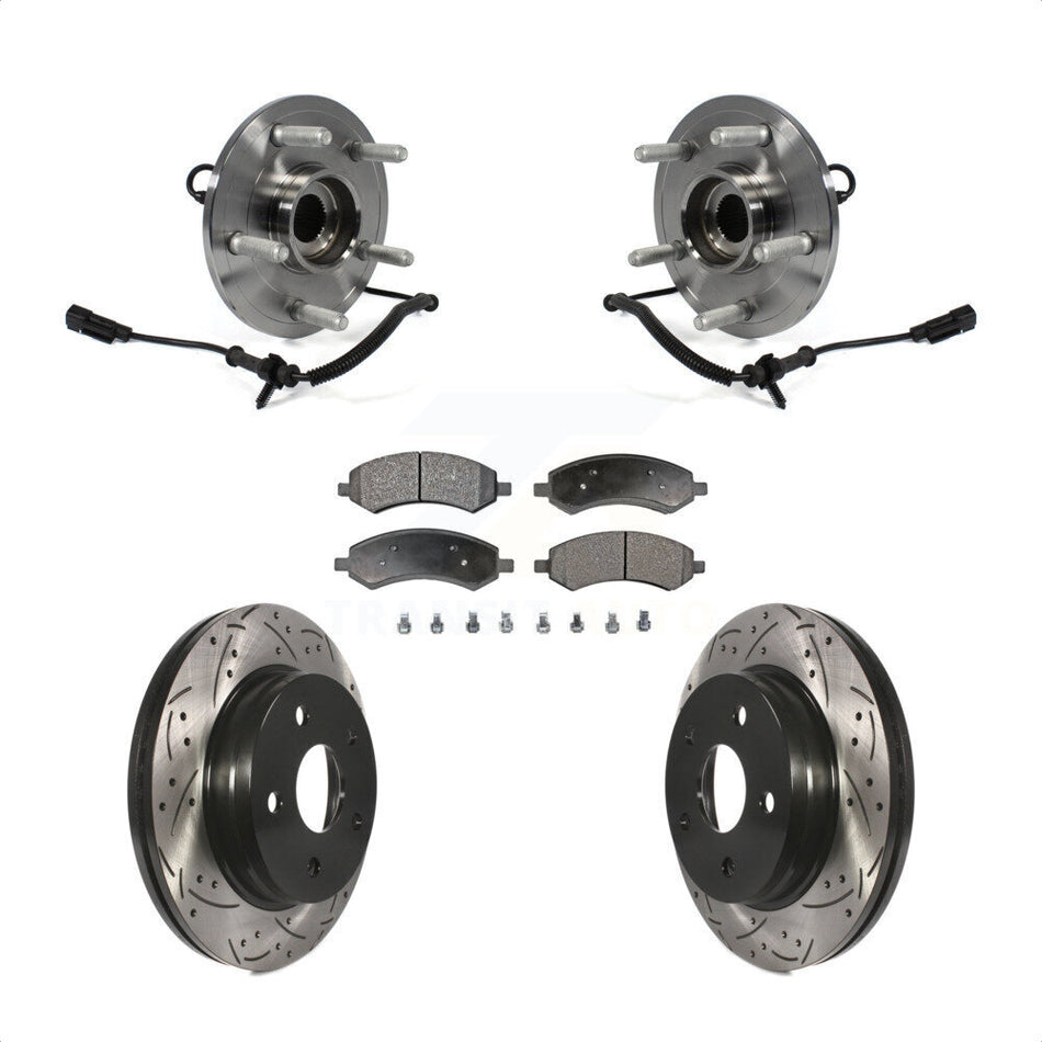 Front Hub Bearing Assembly With Coated Drilled Slotted Disc Brake Rotors And Ceramic Pads Kit For Ram 1500 Classic KBB-103435