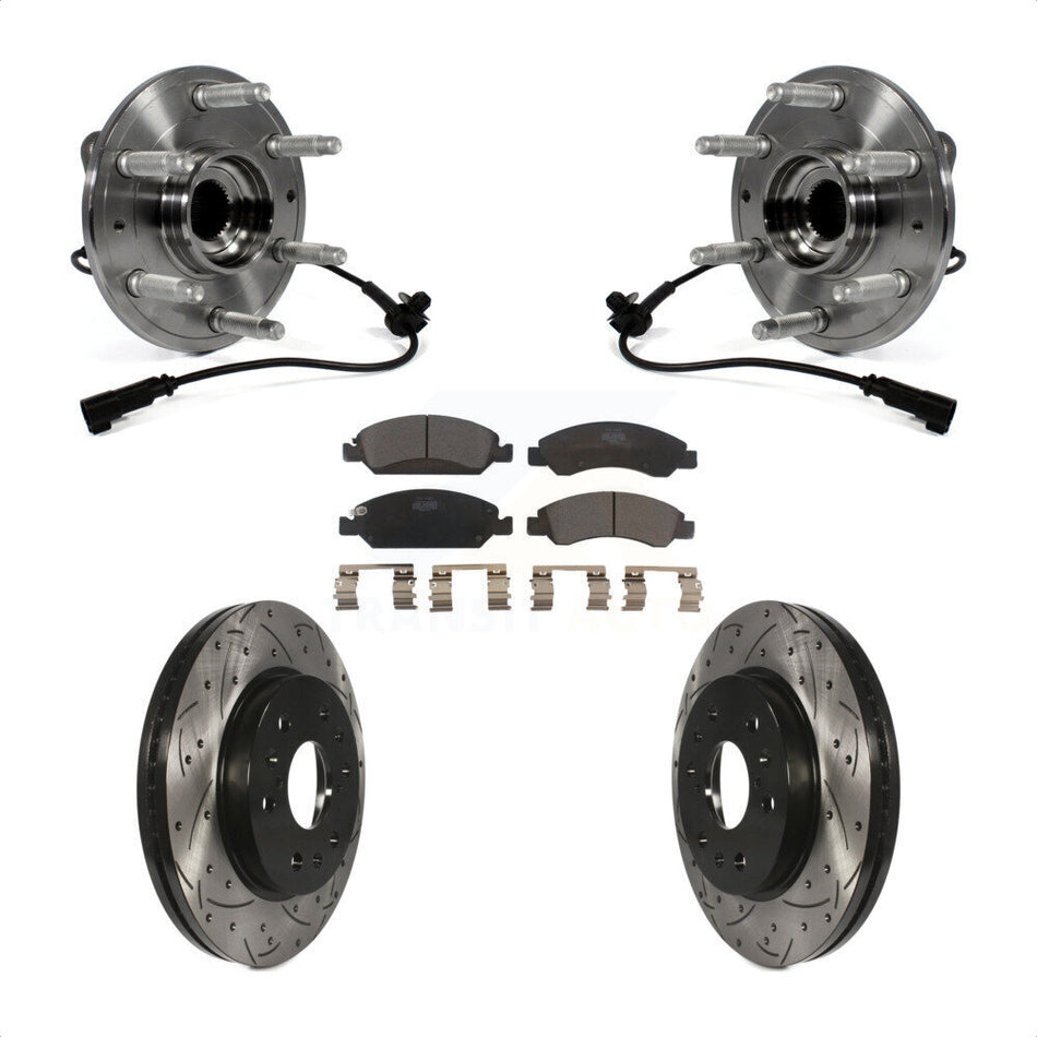 Front Hub Bearing Assembly Coated Drilled Slotted Disc Brake Rotors And Pads Kit For Chevrolet Silverado 1500 GMC Sierra Tahoe Suburban Yukon Cadillac XL Escalade ESV LD 4WD KBB-103439