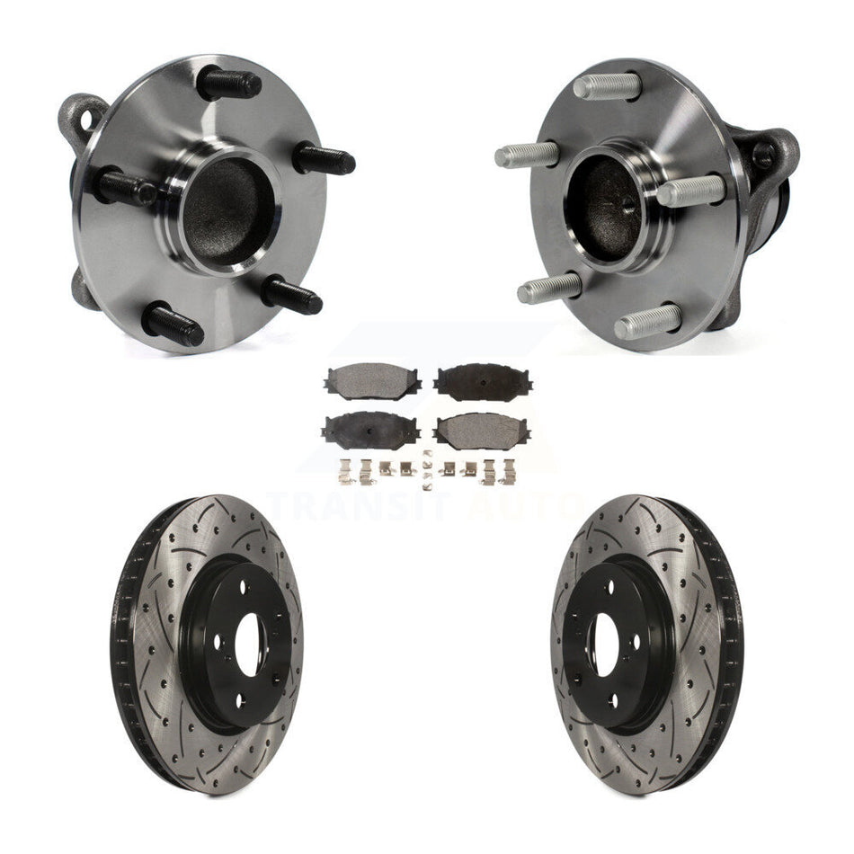 Front Hub Bearing Assembly With Coated Drilled Slotted Disc Brake Rotors And Ceramic Pads Kit For Lexus IS250 RWD KBB-103445