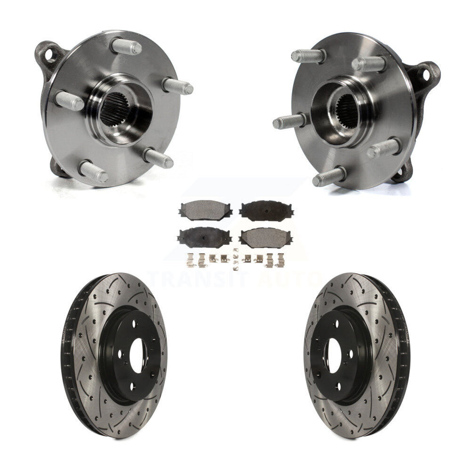 Front Hub Bearing Assembly With Coated Drilled Slotted Disc Brake Rotors And Ceramic Pads Kit For Lexus IS250 AWD KBB-103446