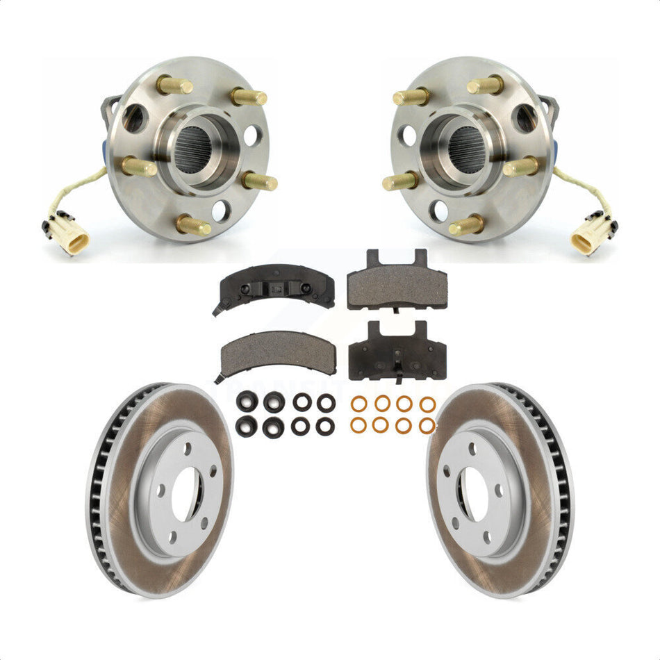 Front Hub Bearing Assembly With Coated Disc Brake Rotors And Semi-Metallic Pads Kit For Cadillac DeVille Fleetwood 60 Special Commercial Chassis Heavy Duty Brakes KBB-103473
