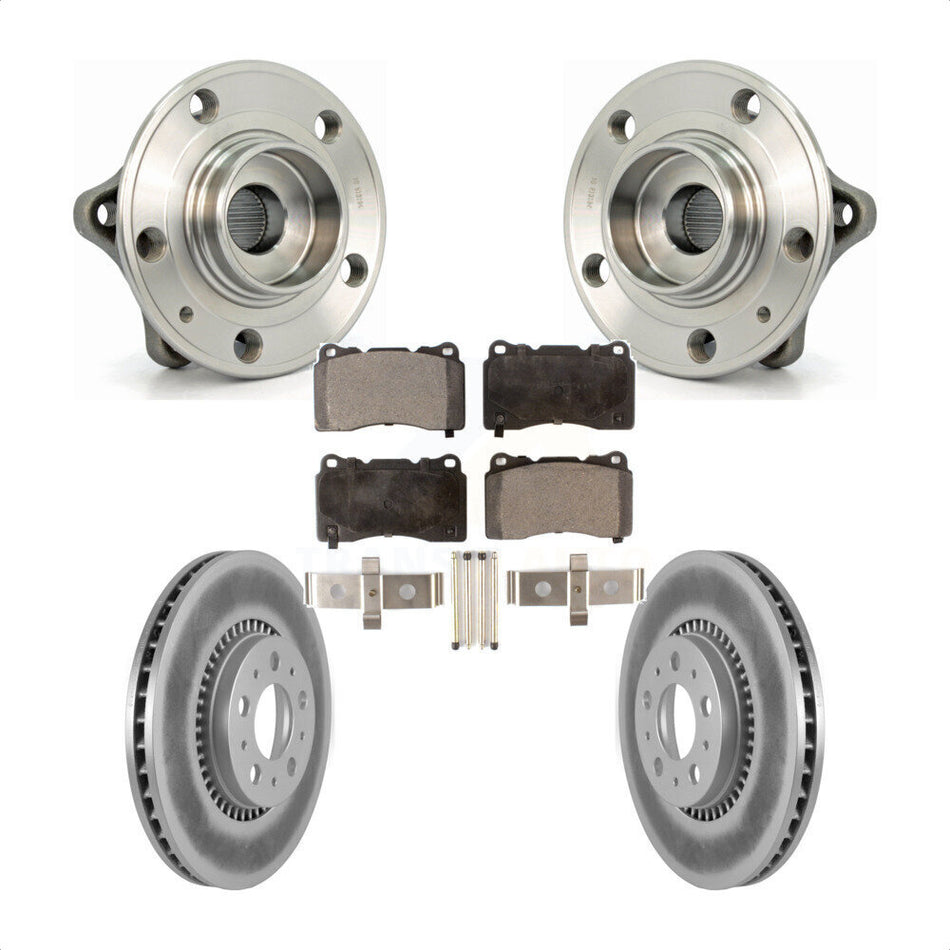 Front Hub Bearing Assembly With Coated Disc Brake Rotors And Semi-Metallic Pads Kit For 2005-2007 Volvo V70 R 305mm Diameter Rotor KBB-103525