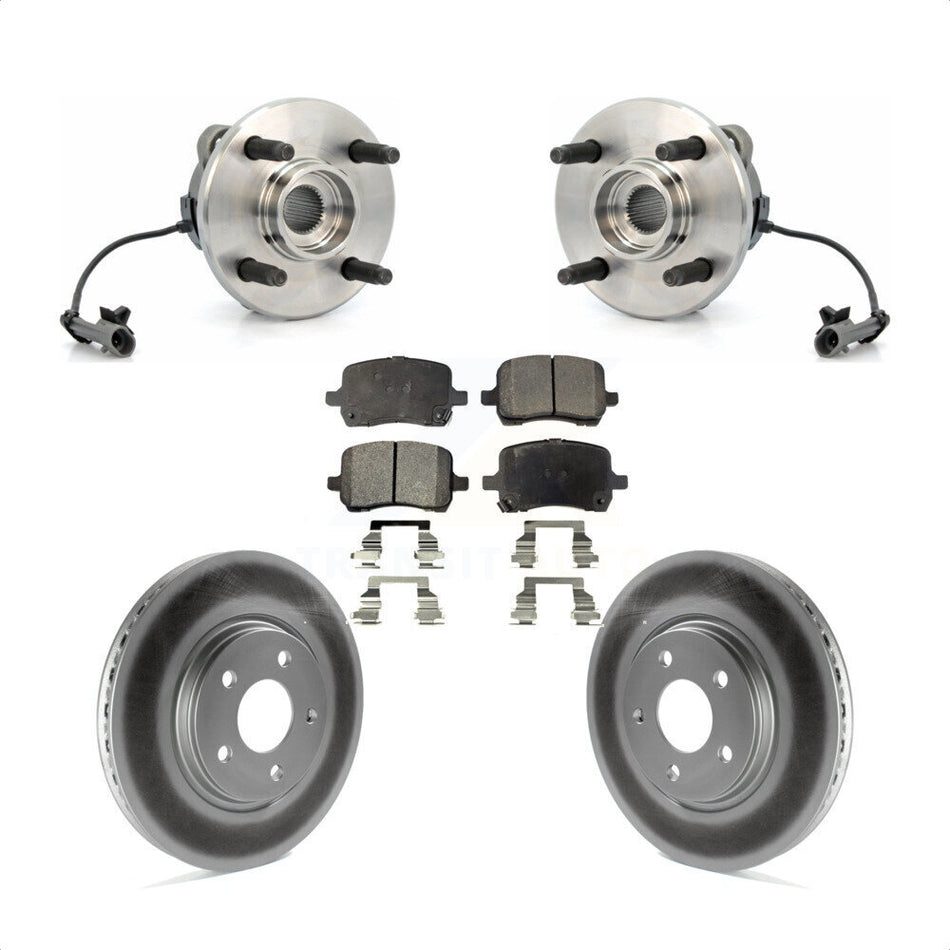 Front Hub Bearing Assembly With Coated Disc Brake Rotors And Semi-Metallic Pads Kit For 2004-2007 Saturn Ion Supercharged with 4-Wheel ABS 4 Lug Wheels KBB-103532